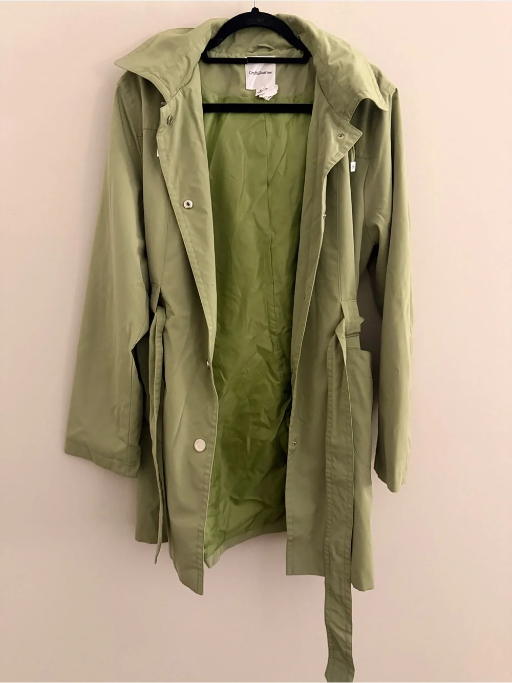 Croft & Barrow Sage Green Hooded Rain Jacket Coat Belted Women’s Large